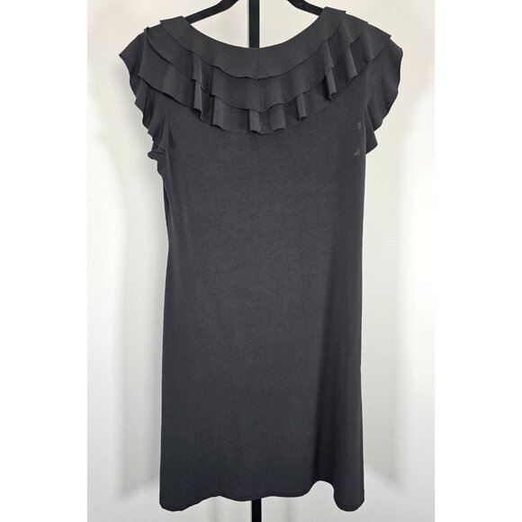 ENFOCUS STUDIO Sleeveless Ruffled Front Collarless Shift Dress-Black-SZ 10 - Picture 3 of 8